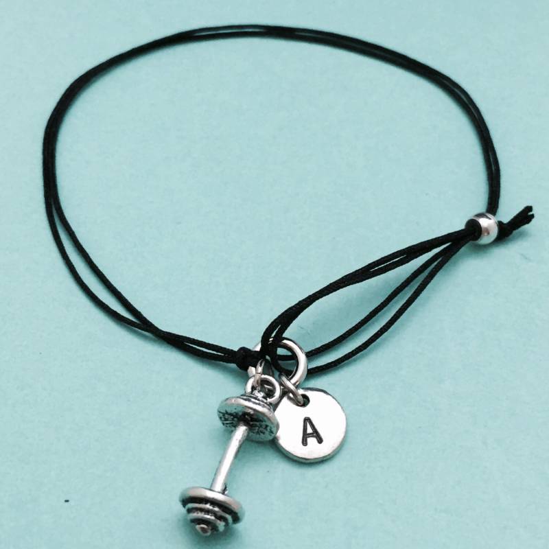 Langhantel Schnur Armband, Bettelarmband Langhantel, Verstellbare Bettelarmband, Personalisierte Initial, Monogramm von Toodaughters