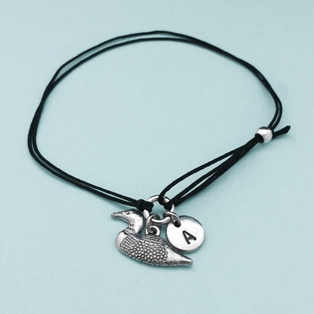Loon Schnur Armband, Bettelarmband Loon, Verstellbare Bettelarmband, Personalisierte Erste Monogramm von Toodaughters