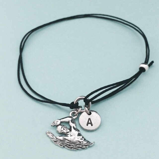 Männliche Schwimmer Schnur Armband, Bettelarmband Männliche Schwimmer, Verstellbare Bettelarmband, Personalisierte Initial, Monogramm von Toodaughters