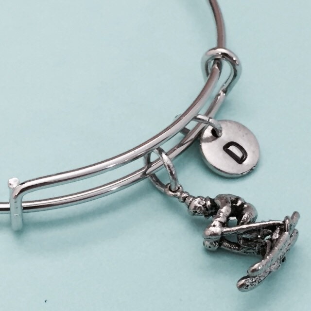 Man Skifahren Armreif, Bettelarmband Mann, Erweiterbar Charm Armband, Personalisiertes Anfängliche Monogramm von Toodaughters