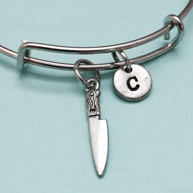 Messer-Armreif, Messer Bettelarmband, Erweiterbar Armreif, Charm Armband, Personalisiertes Anfängliche Monogramm von Toodaughters