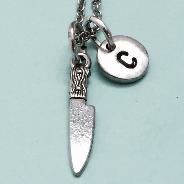 Messer-Halskette, Messer Charme, Utensil Halskette, Personalisierte Collier, Anfängliche Ursprünglichen Monogramm von Toodaughters