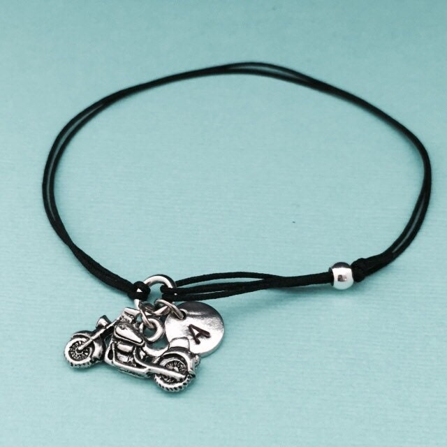 Motorrad-Schnur Armband, Bettelarmband Motorrad, Verstellbare Bettelarmband, Personalisierte Initial, Monogramm von Toodaughters