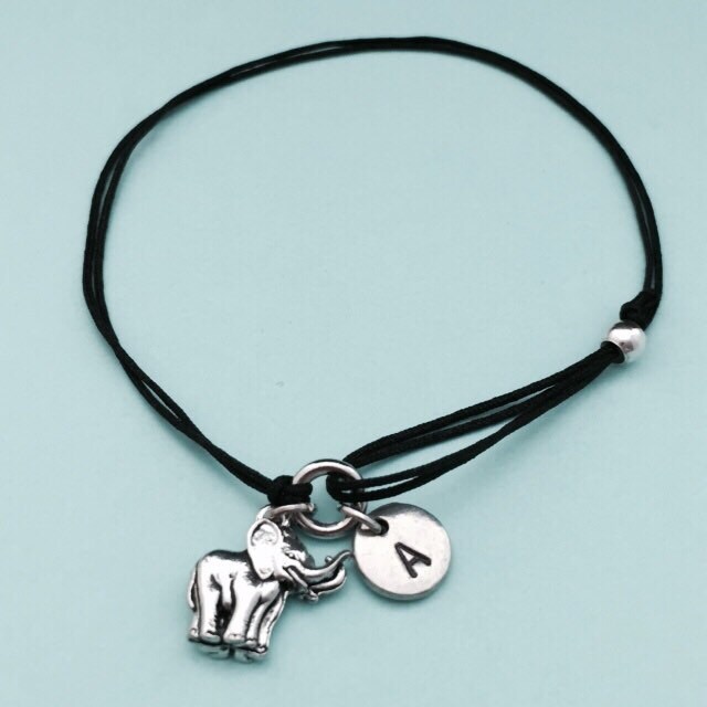 Paar Elefanten Armband, Paar Charm Verstellbare Bettelarmband, Personalisiert, Initiale, Monogramm von Toodaughters