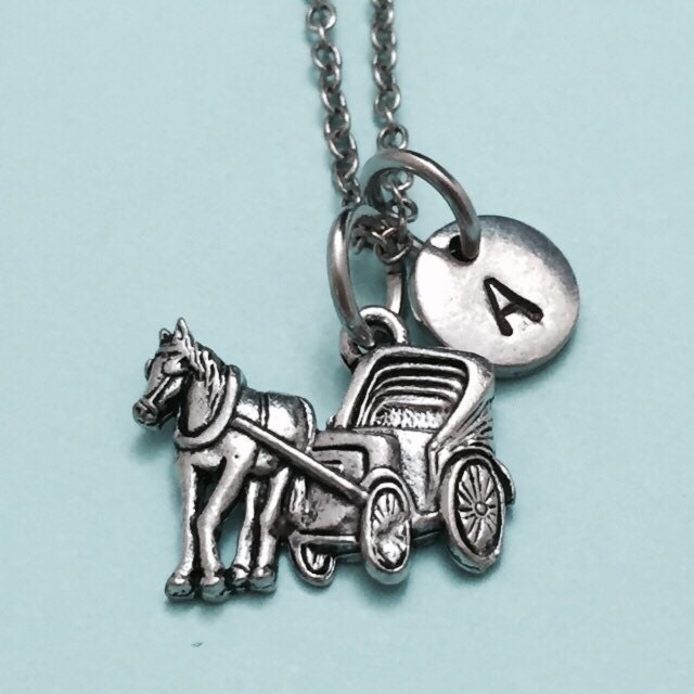 Pferd Und Buggy Halskette, Charme, Beförderung Personalisierte Erste Ursprünglichen Monogramm von Toodaughters