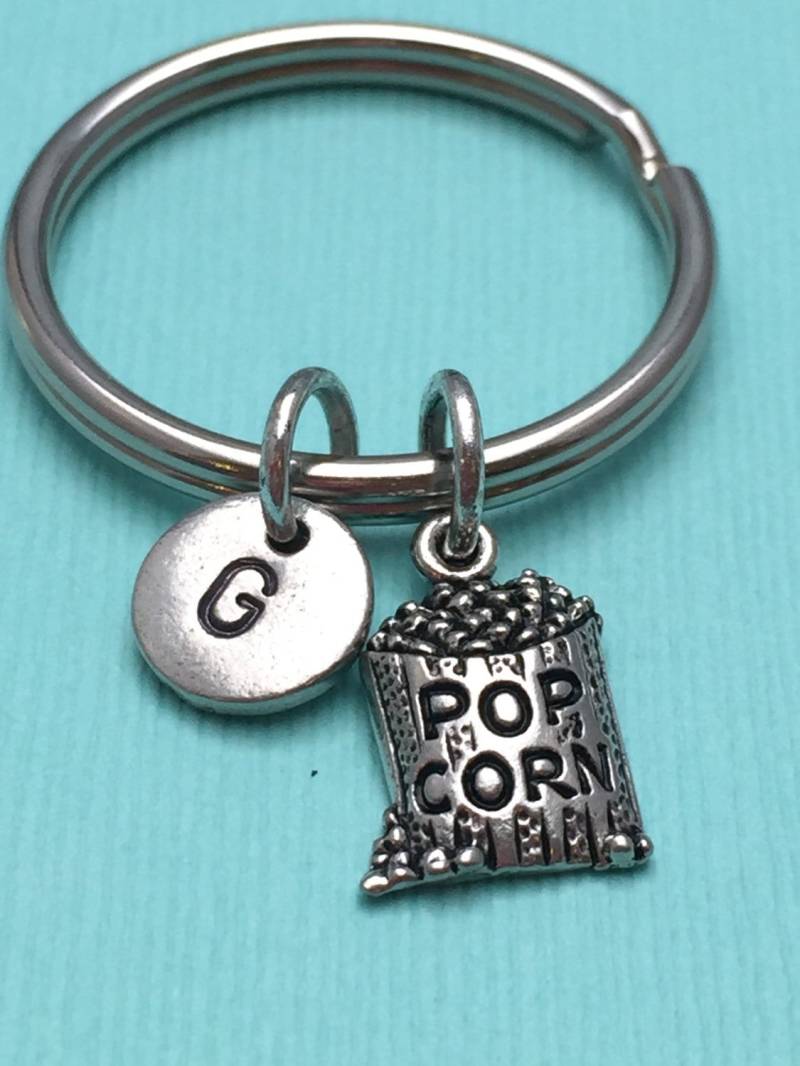 Popcorn-Charme-Schlüsselbund, Essen Schlüsselbund, Personalisierte Schlüsselanhänger, Anfängliche Schlüsselbund Charme Keychain von Toodaughters