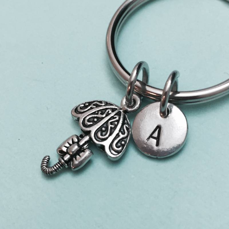 Regenschirm-Schlüsselanhänger, Schirm Charme, Wetter-Schlüsselanhänger, Personalisierte Schlüsselanhänger, Erste Individuelle Monogramm von Toodaughters