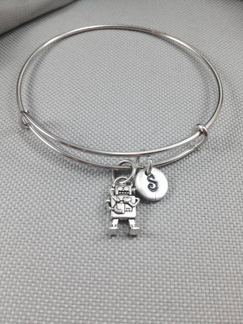 Roboter-Armreif, Roboter Charm Armband, Personalisiertes Anfängliche Armband Bettelarmband von Toodaughters