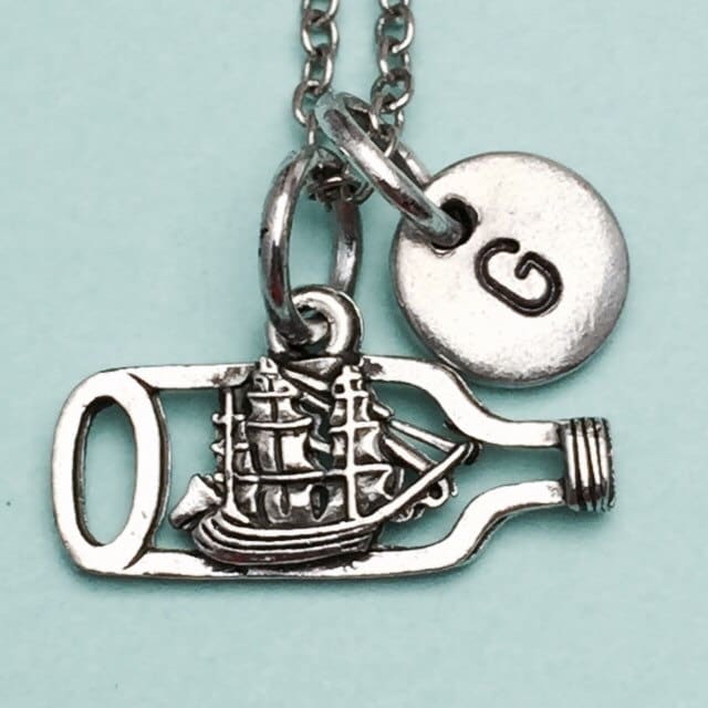 Schiff in Einer Flasche-Kette, Flasche Charme, Unmöglich Halskette, Personalisierte Collier, Anfängliche Monogramm von Toodaughters