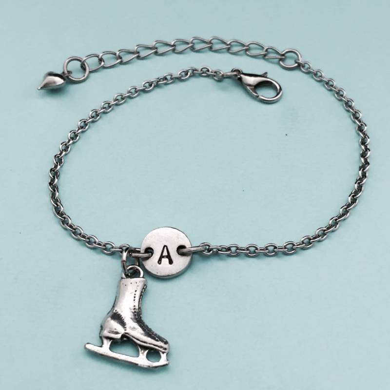 Schlittschuh-Bettelarmband, Schlittschuh Charm, Verstellbare Armband, Eislaufen, Personalisierte Erste Armband Monogramm von Toodaughters