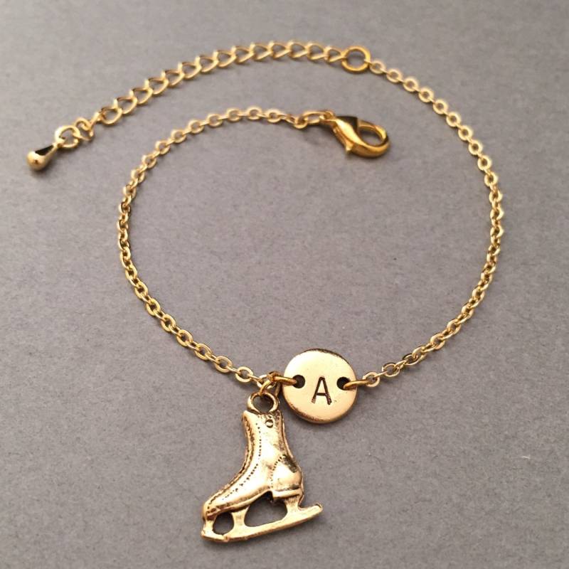 Schlittschuh Bettelarmband, Schlittschuhcharme, Verstellbares Armband, Schlittschuhlaufen, Personalisiertes Ursprüngliches Monogramm von Toodaughters