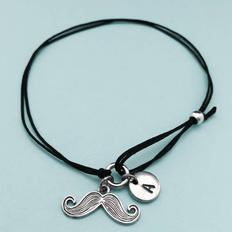 Schnurrbart Schnur Armband, Bettelarmband, Verstellbares Personalisiertes Initiale, Monogramm von Toodaughters