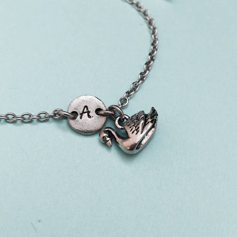 Schwan, Bettelarmband, Schwan Charme, Verstellbare Armband, Personalisierte Ursprünglichen Monogramm von Toodaughters