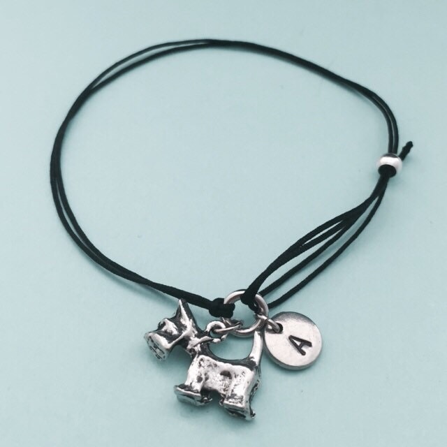 Scottish Terrier Schnur Armband, Bettelarmband Terrier, Verstellbare Bettelarmband, Personalisierte, Initial, Monogramm von Toodaughters