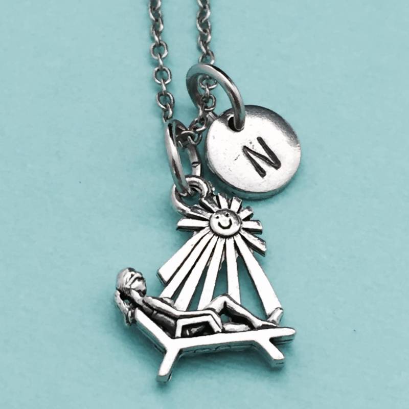 Sonnen-Halskette, Sonnen-Charme, Sommer Halskette, Personalisierte Erste Ursprünglichen Charme, Monogramm von Toodaughters