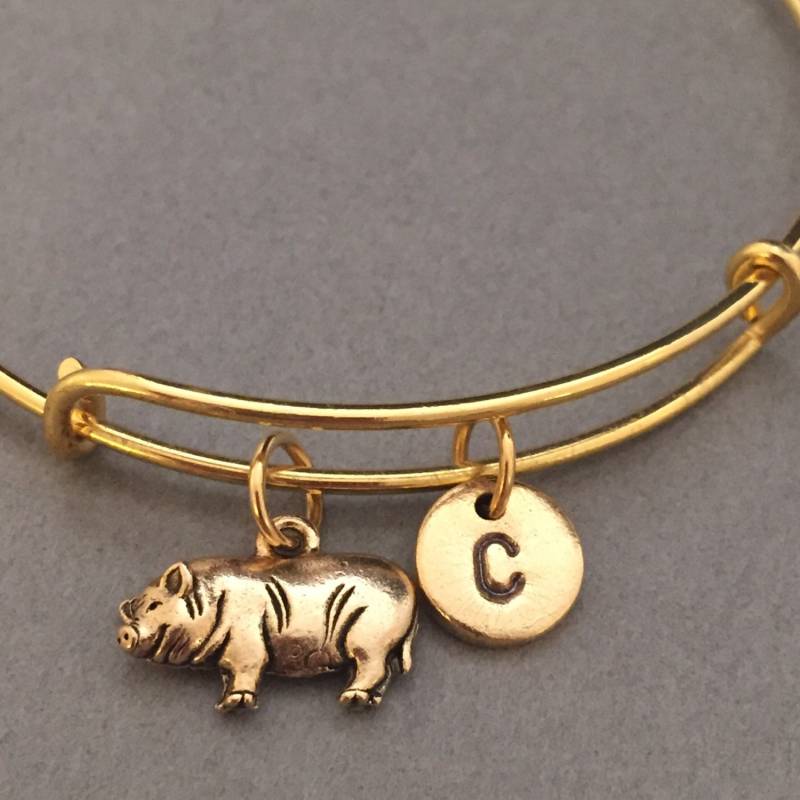 Topf Bauchige Schwein Armreif, Bellied, Bettelarmband, Erweiterbare Charm Personalisierte Armband, Initial, Monogramm von Toodaughters