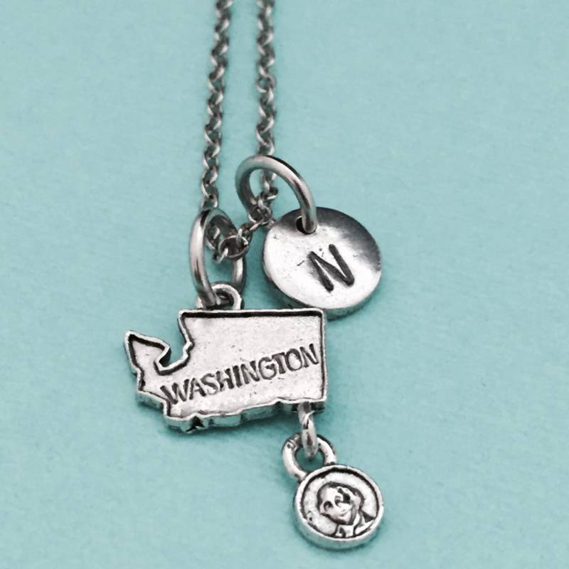 Washington-Halskette, Washington Charme, Staatliche Halskette, Personalisierte Erste Ursprünglichen Monogramm von Toodaughters