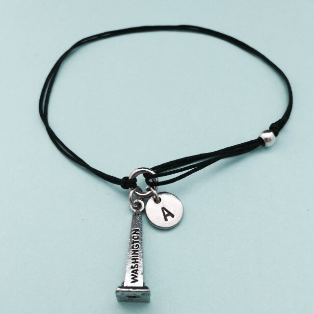 Washington Monument Schnur Armband, Bettelarmband Monument, Verstellbare Bettelarmband, Personalisierte, Initial, Monogramm von Toodaughters