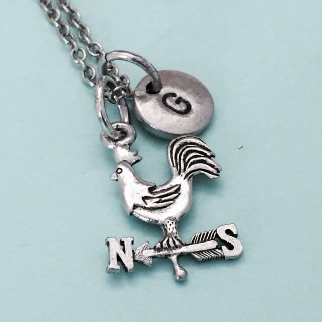 Wetterfahne Halskette, Charme, Huhn Wetterfahne, Personalisierte Collier, Erste Kette, Monogramm, Ursprünglichen Charme von Toodaughters