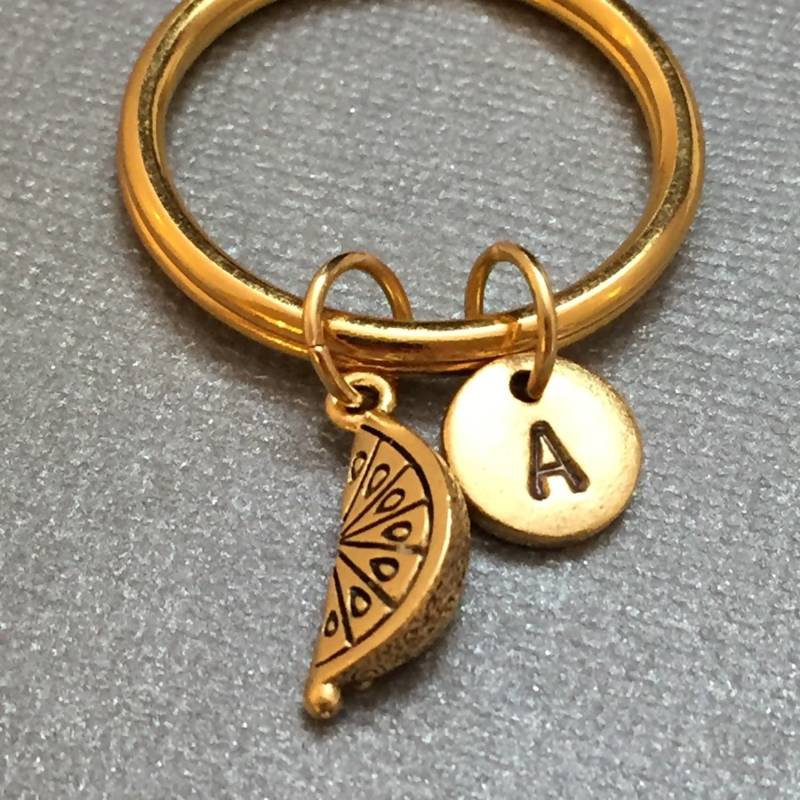 Zitrone Scheibe Schlüsselbund, Orange Charme, Essen Personalisierte Schlüsselanhänger, Anfängliche Ursprünglichen Angepasst, Monogramm von Toodaughters