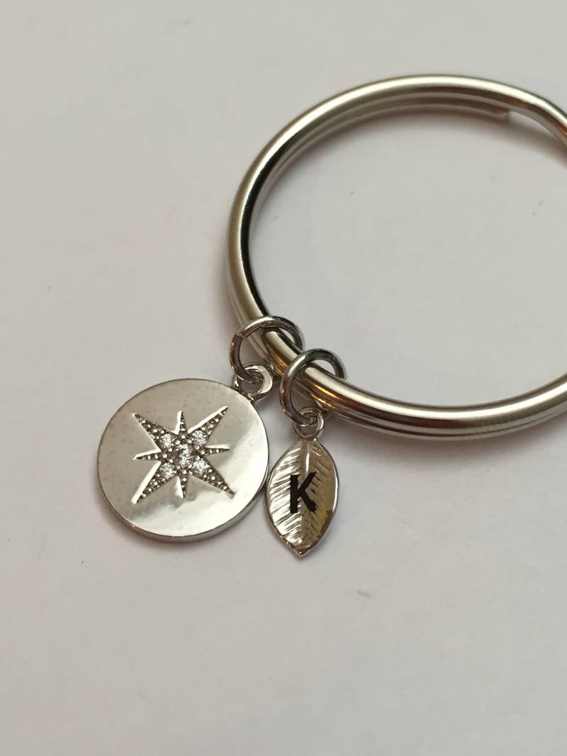 stern Sie-Diamant-Kompass-Schlüsselanhänger, Kompass, Kompass Schlüsselanhänger, Personalisierte Erste Individuelle Monogramm von Toodaughters