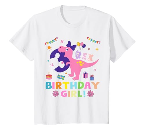 Kinder Rawr Im T Rex Dinosaurier Geburtstag 3 Jahre alte Mädchen T-Shirt von Toodler Im 3 Rex Dinosaur Birthday Girl Outfit