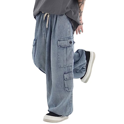 Grunge Emo Pants Y2K Baggy Jeans Fairycore Kleidung Acubi Mode Denim Cargo Sweathose für Frauen Alt Goth Kleidung, Blau, M von Tooe