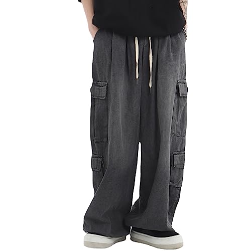 Grunge Emo Pants Y2K Baggy Jeans Fairycore Kleidung Acubi Mode Denim Cargo Sweathose für Frauen Alt Goth Kleidung, Grau, XX-Large von Tooe