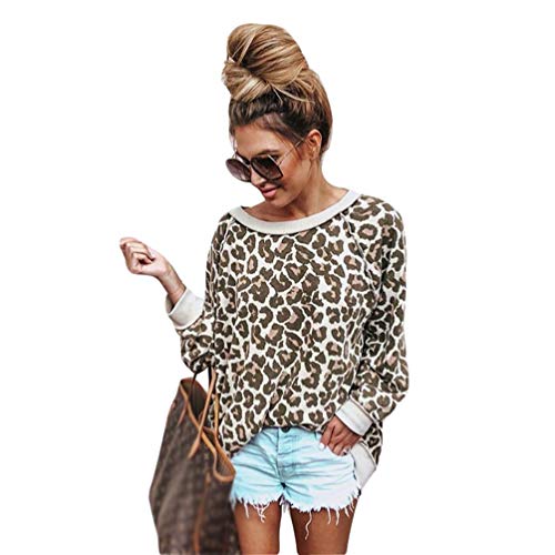 Tookang Damen Crew Hals Aus Der Schulter Langarm-Oberteil Leopard T-Shirt Mode Damen Bluse Jumper Leopard-Druck L von Tookang