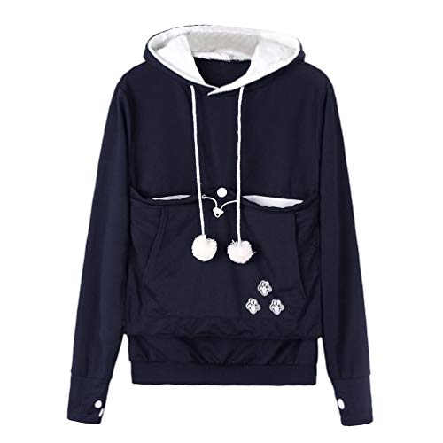 Tookang Sweatshirt Kangaroo Carrier Pulli mit Beutel Kapuzenpulli mit Beutel für Katzen Hoodie Kapuzenshirt Hoodie Katzenohren mit Groß Taschen mit Känguru/Katze/Hund Tasche von Tookang