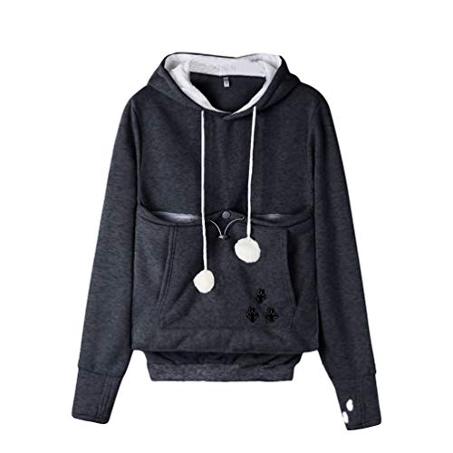 Tookang Sweatshirt Kangaroo Carrier Pulli mit Beutel Kapuzenpulli mit Beutel für Katzen Hoodie Kapuzenshirt Hoodie Katzenohren mit Groß Taschen mit Känguru/Katze/Hund Tasche von Tookang