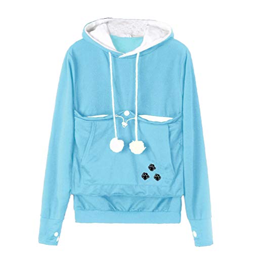 Tookang Sweatshirt Kangaroo Carrier Pulli mit Beutel Kapuzenpulli mit Beutel für Katzen Hoodie Kapuzenshirt Hoodie Katzenohren mit Groß Taschen mit Känguru/Katze/Hund Tasche von Tookang