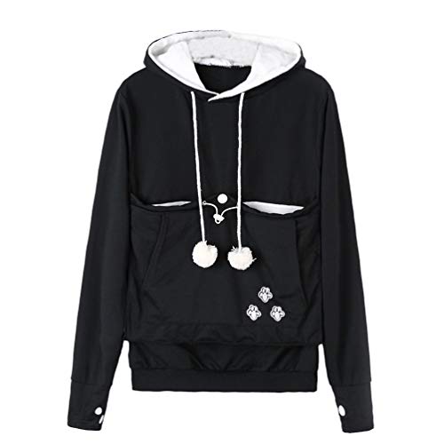 Tookang Sweatshirt Kangaroo Carrier Pulli mit Beutel Kapuzenpulli mit Beutel für Katzen Hoodie Kapuzenshirt Hoodie Katzenohren mit Groß Taschen mit Känguru/Katze/Hund Tasche von Tookang