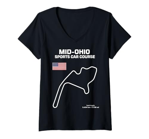 Damen Berühmte Circuit Outline Mid Ohio Track Race Fan Autorennen T-Shirt mit V-Ausschnitt Damen Berühmte Circuit Outline Mid Ohio Track Race Fan Autorennen T-Shirt mit V-Ausschnitt von Tool and Dye Designs