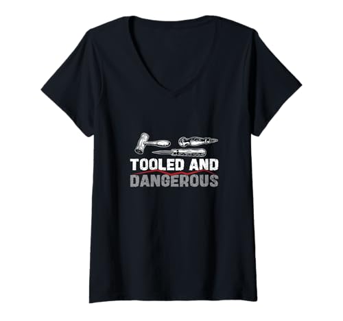 Damen Gearbeitet und gefährlich, lustige Lederverarbeitung für Lederarbeiter T-Shirt mit V-Ausschnitt Damen Gearbeitet und gefährlich, lustige Lederverarbeitung für Lederarbeiter T-Shirt mit V-Ausschnitt von Tooled For This
