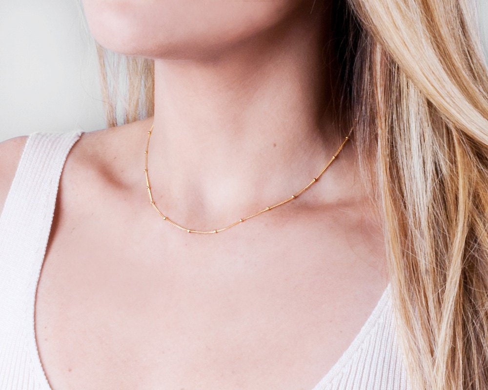 Gold Filled Satelliten-Halskette, Zierliche Goldkette, Perlenkette Halskette, Sterling Silber 925, Schlichte Alltags-Halskette Gold Filled Satelliten-Halskette, Zierliche Goldkette, Perlenkette Halskette, Sterling Silber 925, Schlichte Alltags-Halskette von Tooliks
