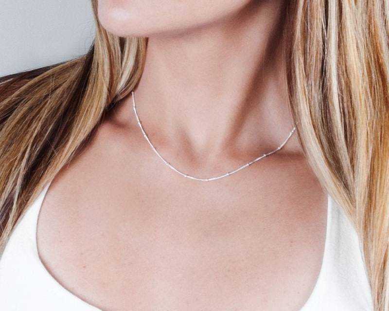 Halskette Aus Sterlingsilber, Satelliten-Halskette, Kleine Perlenkette, Zarte Halskette, Dünne Goldhalskette, Nx50001 Halskette Aus Sterlingsilber, Satelliten-Halskette, Kleine Perlenkette, Zarte Halskette, Dünne Goldhalskette, Nx50001 von Tooliks