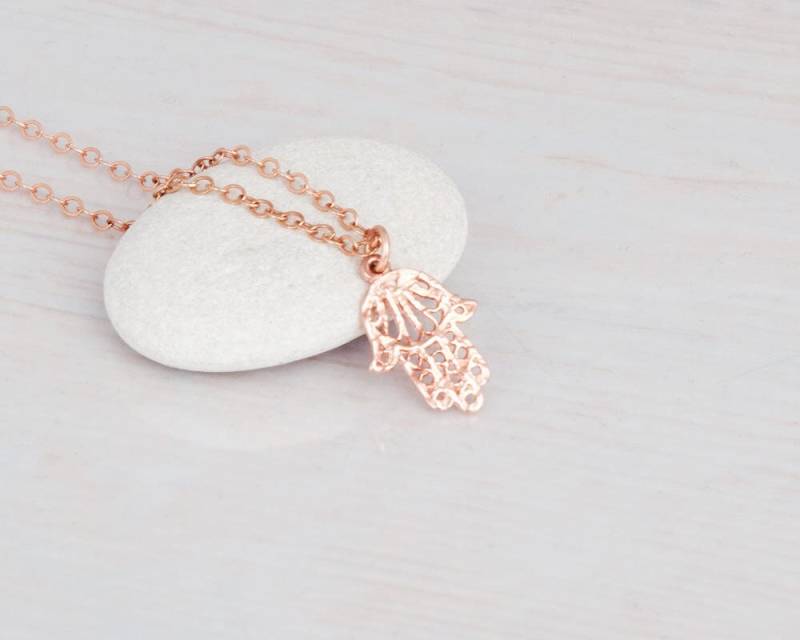 Roségold-Filigrane Hamsa-Halskette Sterlingsilber-Hand-Der-Fatima-Anhänger, Ep1026 von Tooliks