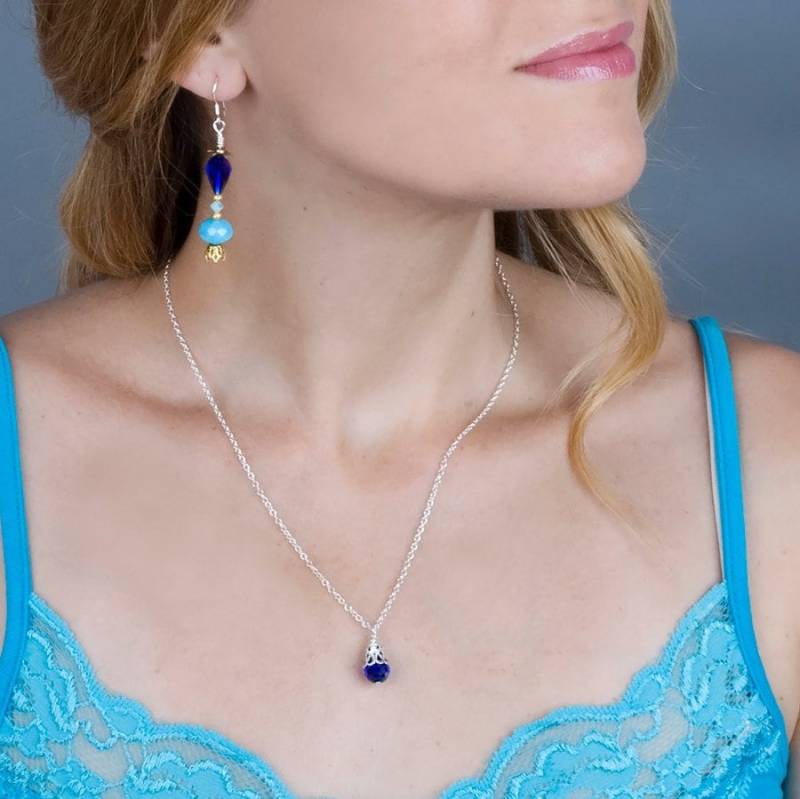 Blaue Swarovski Kristall Ohrringe Sterling Silber Boho Schmuck von TooliksOutlet