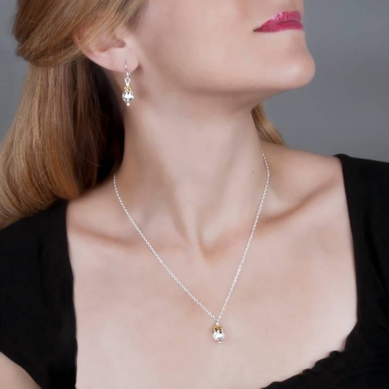 sterling Silber Kristalltropfen Ohrringe Vergoldete Perlenbecher von TooliksOutlet