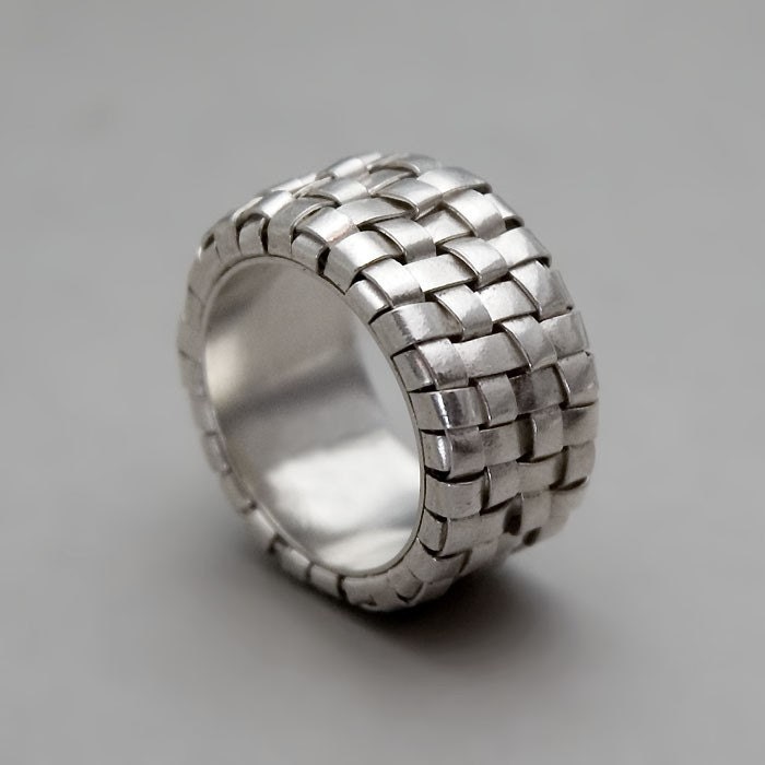 Chunky Sterling Silber Ring, Breiter Herrenring Silber, Streifen Quadrate Damenring, Massiver Großen Maskulinen Ring von ToolisJewelry