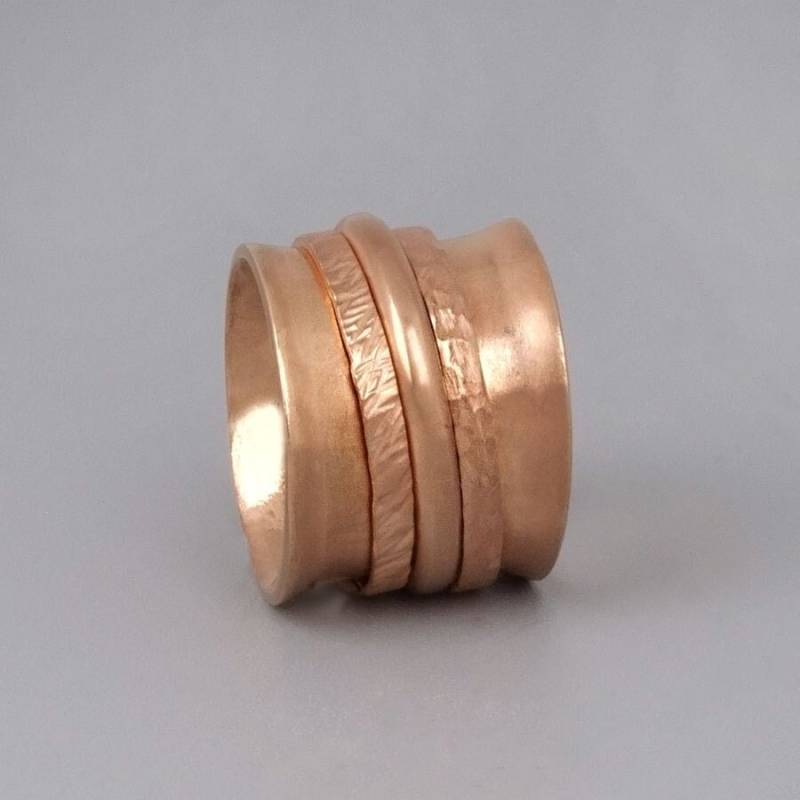 Rotgold Spinner Ring, Fidget Breiter Grobstrick Dreifach Sterling Silber, Gold, 14K Rose Gold Ring von ToolisJewelry