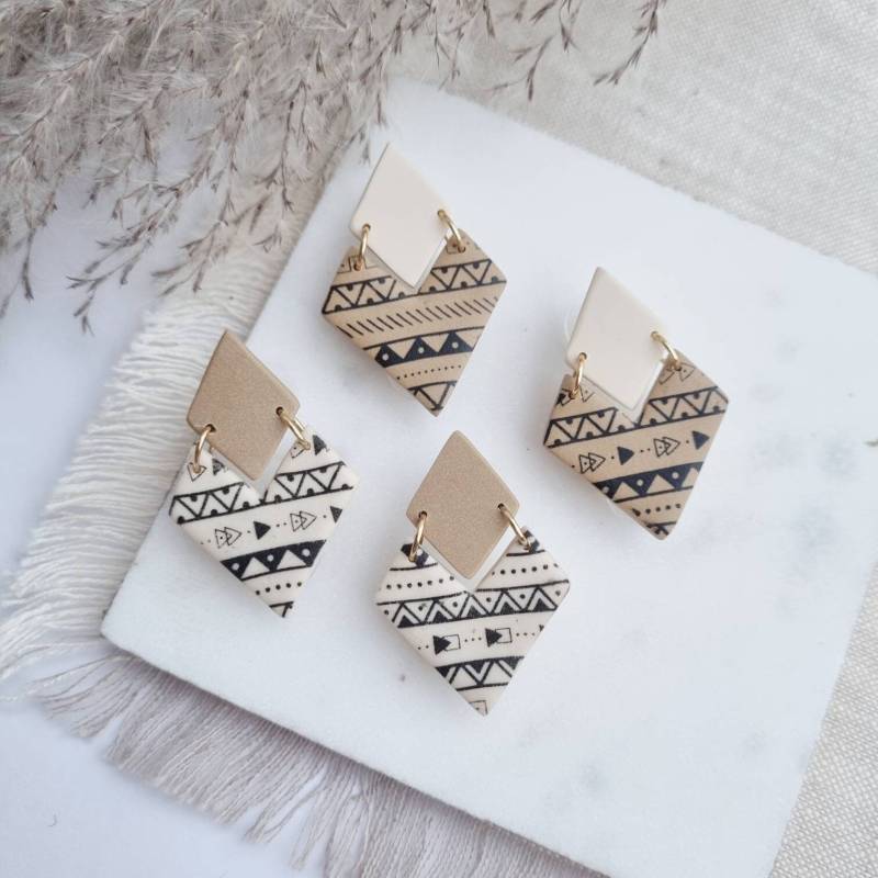 Neutral Boho Polymer Clay Ohrringe, Arch Ohrringe in Grün, Beige Und Braun, Bogen Hängeohrringe, Edelstahl Ohrstecker, Frauen Geschenk von Toolsbynatalier