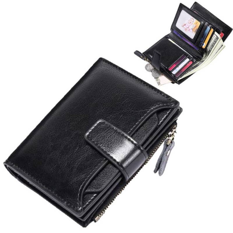 Toomoke Mini Geldbörse Geldbörse Echtes Nappaleder,Kleines Mittelgroßes Portemonnaie (Damen Echtleder Portemonnaie mit 14 Fächern, RFID-Schutz Kartenfächer Münzfach Reißverschlussfach) von Toomoke