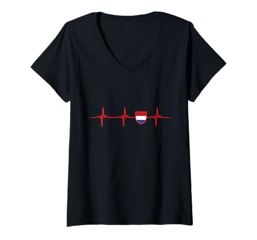 Damen Hartslag Van Nederland, Patriottische Nederlandse vlag T-Shirt mit V-Ausschnitt Damen Hartslag Van Nederland, Patriottische Nederlandse vlag T-Shirt mit V-Ausschnitt von Toon je liefde voor Nederland