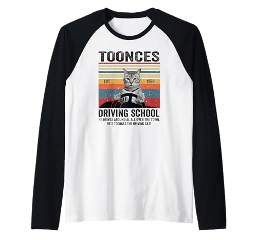 Toonces Driving School Est. 1989 The Driving Cat, Retro-Design, Herren Raglan von Toonces Driving School Est. 1989 The Driving Cat