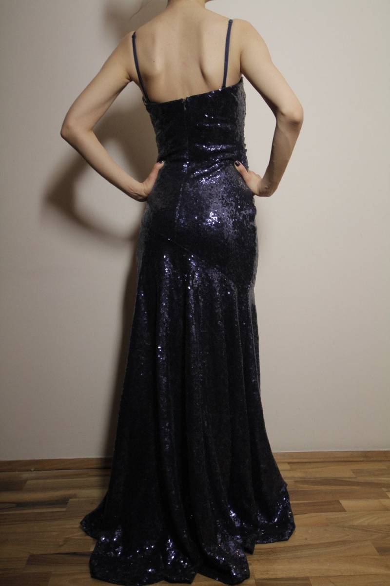 Abiballkleid Pailletten Maxikleid Marineblau Eu36 von ToooMuchVintage