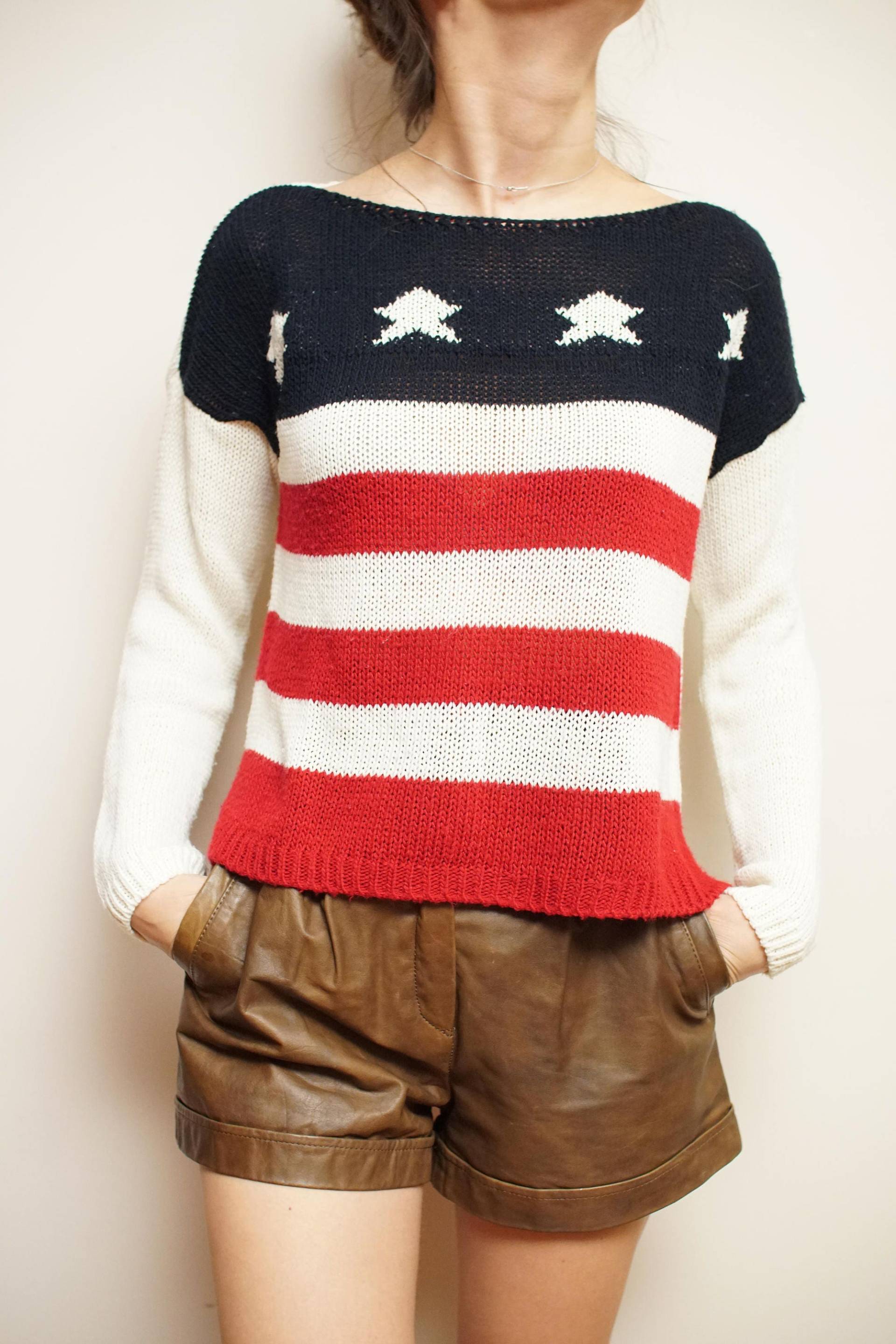Amercian Flagge Pullover Eu 36/38 Handgefertigt von ToooMuchVintage
