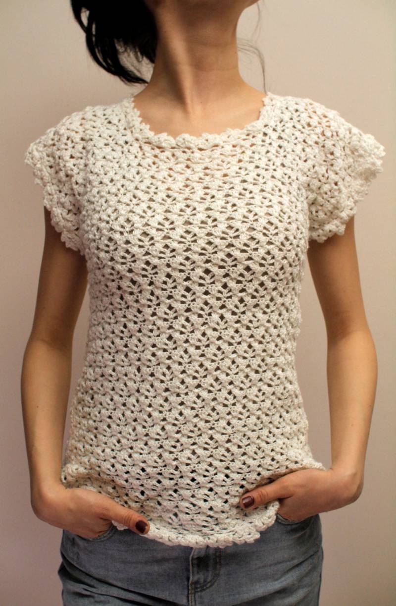 Vintage Beige Häkelpullover Handarbeit Häkelblumen Eu36 von ToooMuchVintage