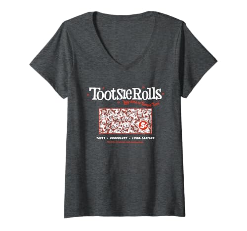 Damen Tootsie Roll Tasty Chocolaty Long Lasting Vintage Ad Candy T-Shirt mit V-Ausschnitt Damen Tootsie Roll Tasty Chocolaty Long Lasting Vintage Ad Candy T-Shirt mit V-Ausschnitt von Tootsie Roll